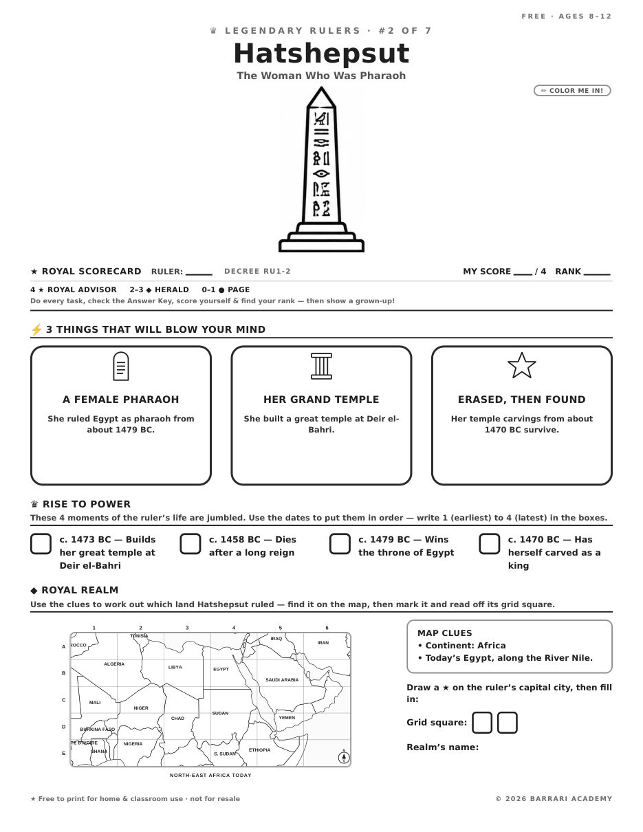 The free Hatshepsut worksheet — fun facts and activities