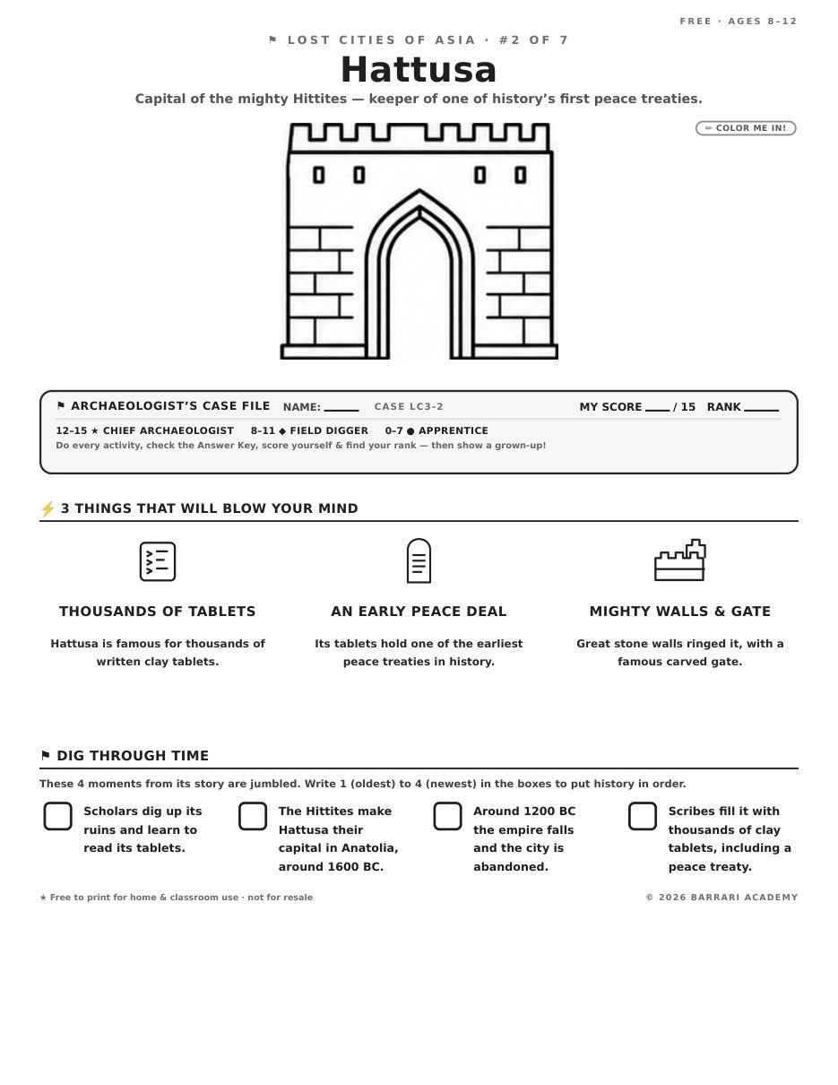 The free Hattusa worksheet — fun facts and activities