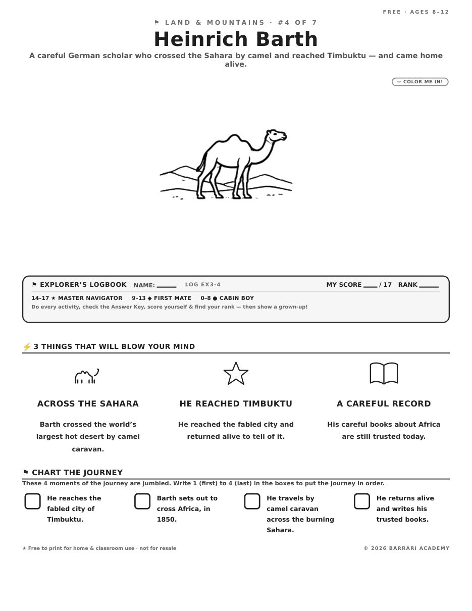 The free Heinrich Barth worksheet — fun facts and activities