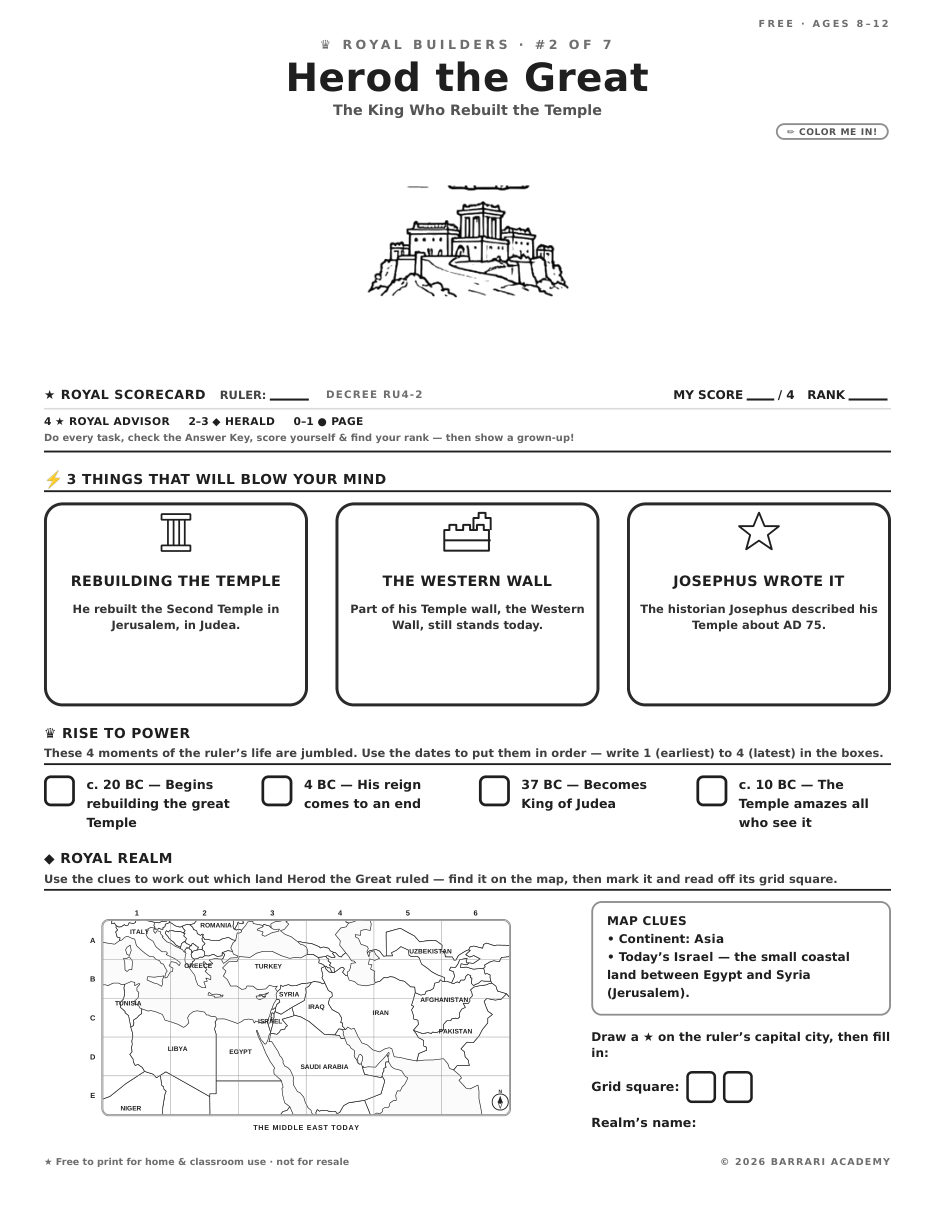 The free Herod the Great worksheet — fun facts and activities
