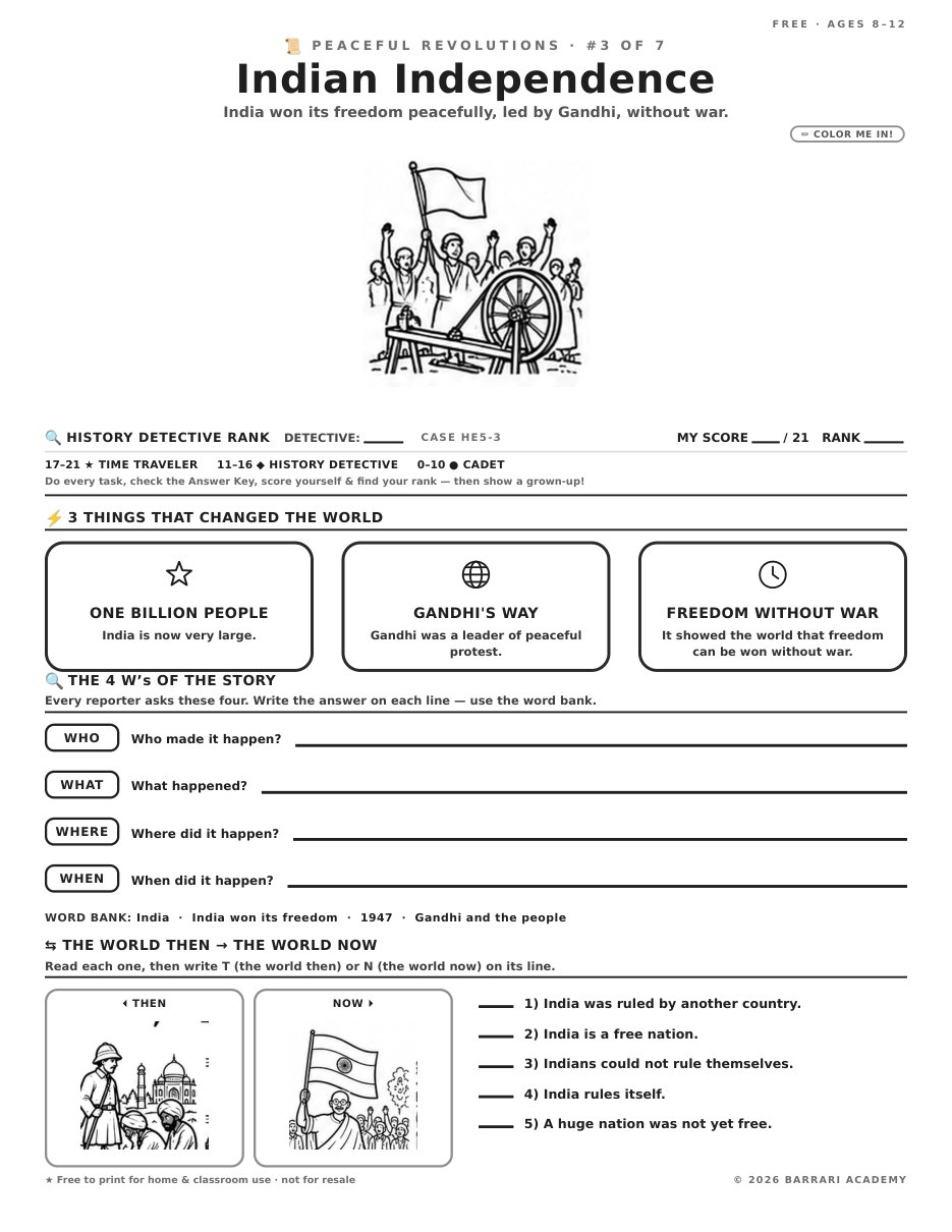The free Indian Independence worksheet — fun facts and activities