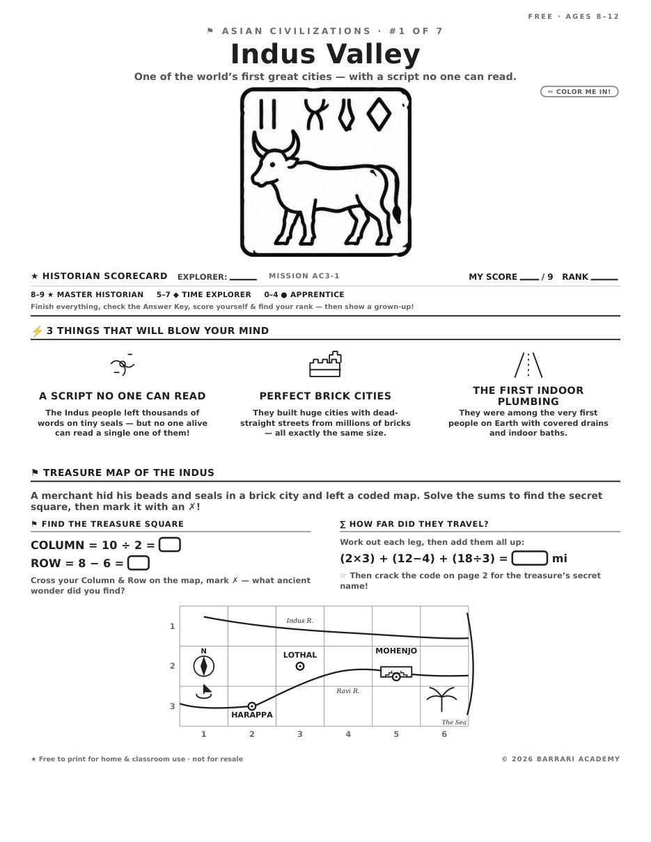 The free Indus Valley worksheet — fun facts and activities