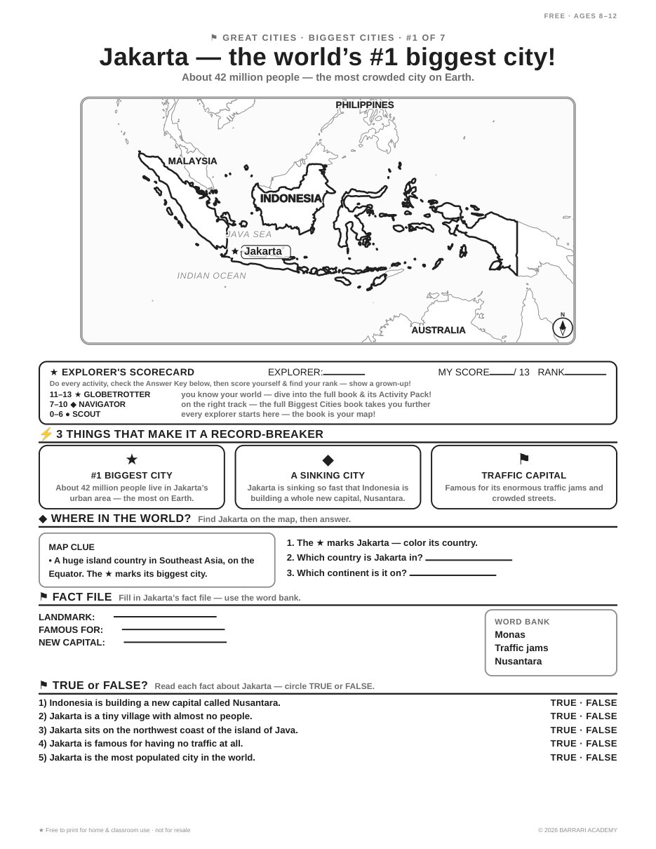 The free Jakarta worksheet — fun facts and activities