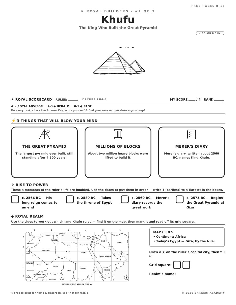 The free Khufu worksheet — fun facts and activities