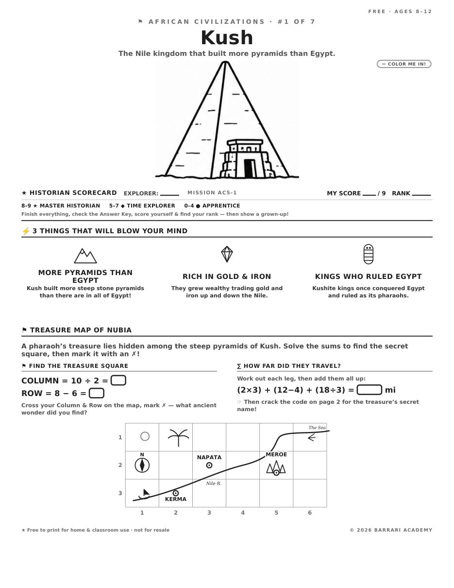 The free Kush worksheet — fun facts and activities