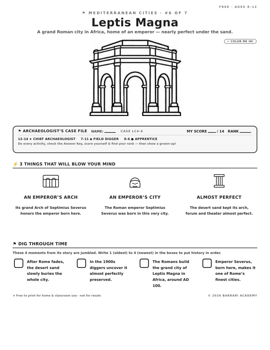 The free Leptis Magna worksheet — fun facts and activities