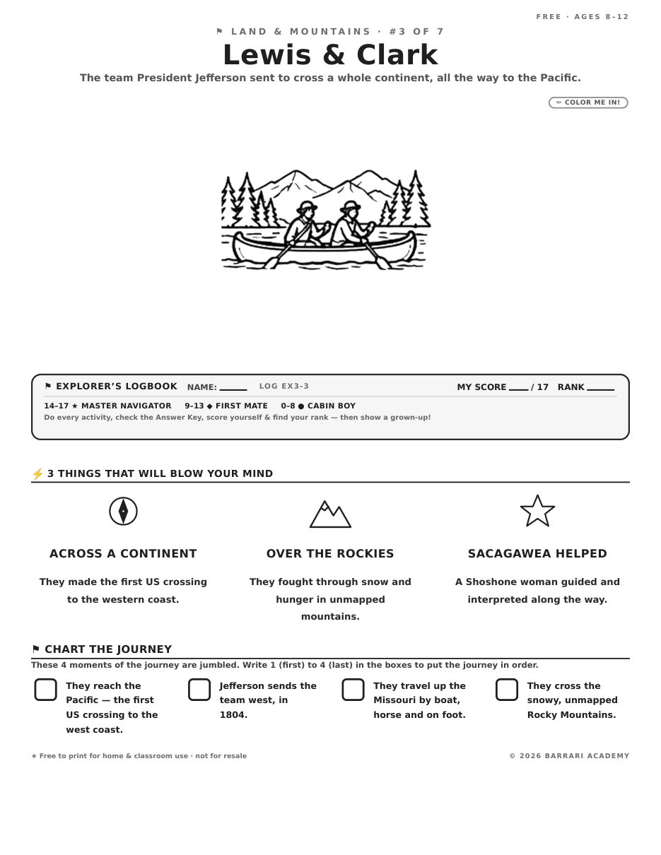 The free Lewis & Clark worksheet — fun facts and activities