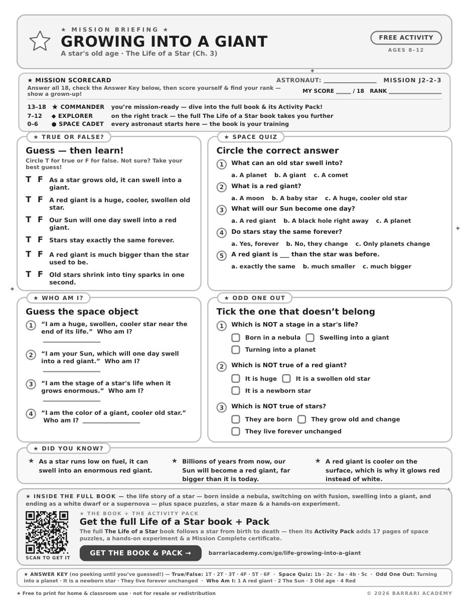 The free Growing Into a Giant worksheet — fun facts and activities