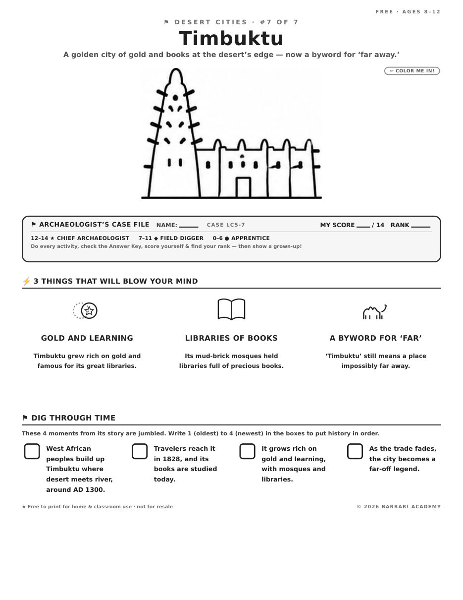 The free Timbuktu worksheet — fun facts and activities