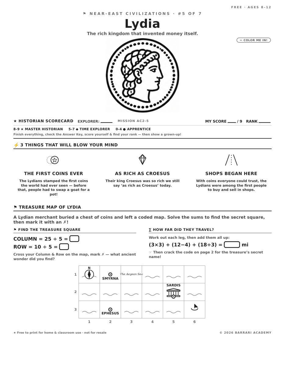 The free Lydia worksheet — fun facts and activities