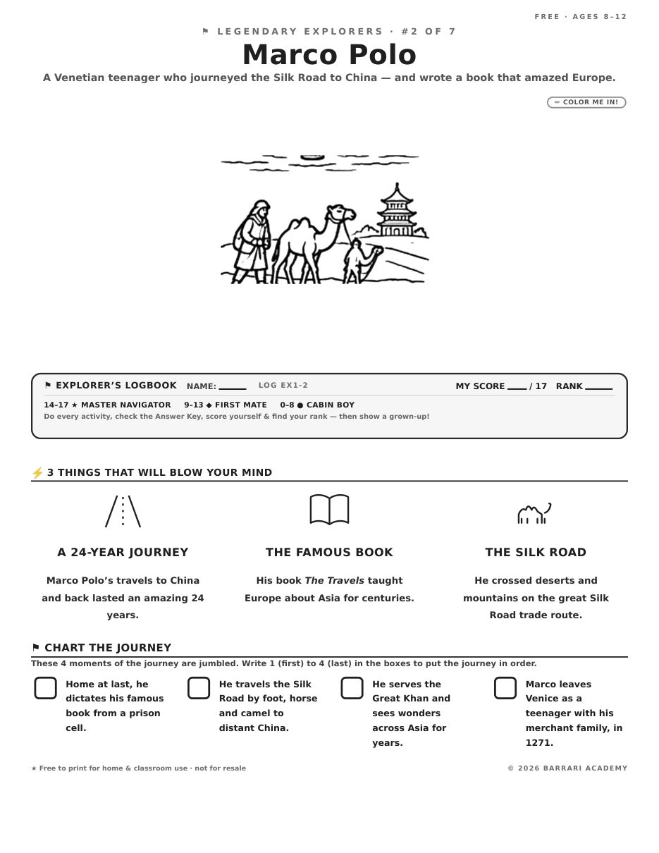 The free Marco Polo worksheet — fun facts and activities