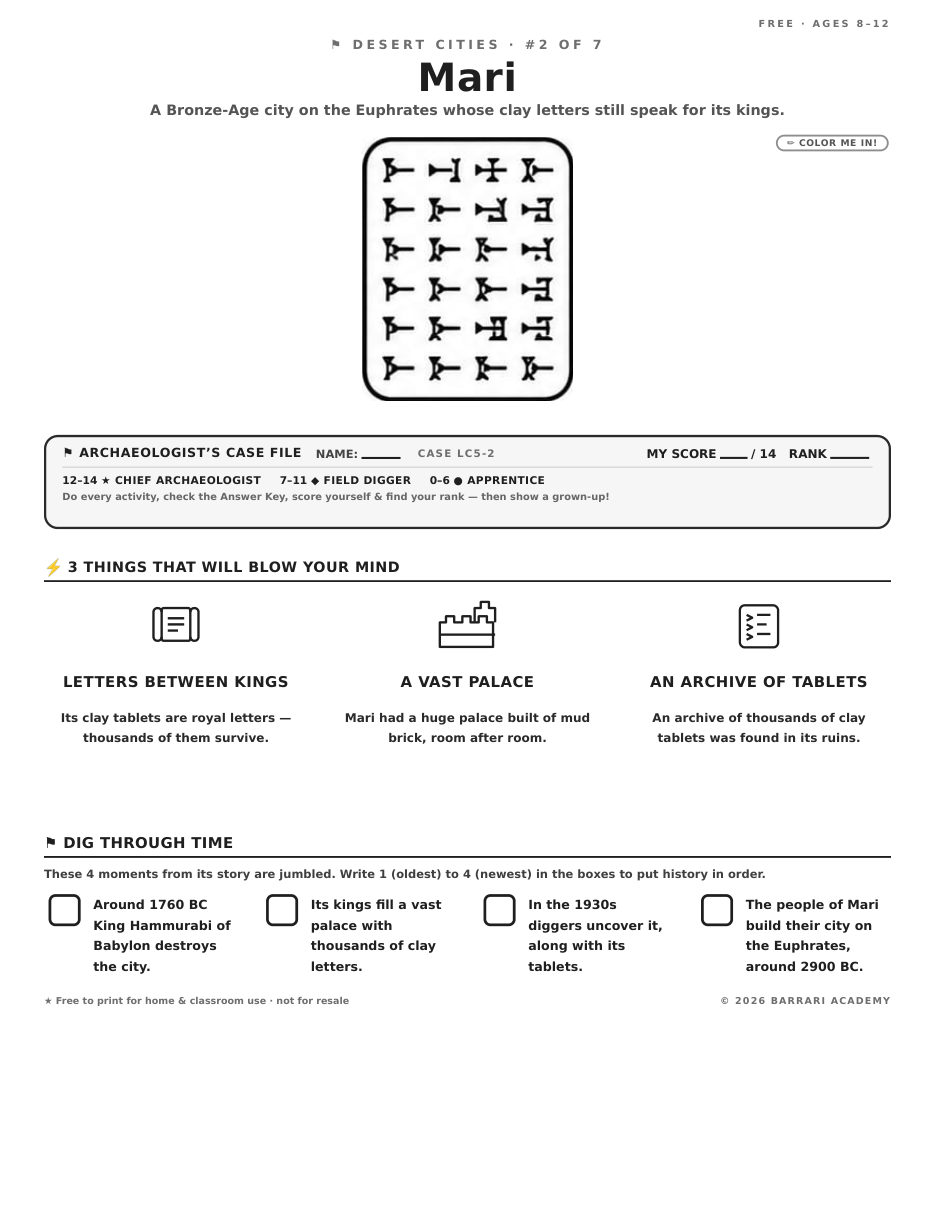 The free Mari worksheet — fun facts and activities