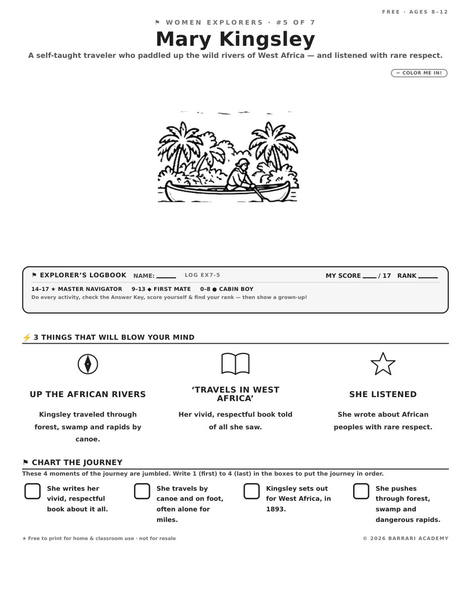 The free Mary Kingsley worksheet — fun facts and activities