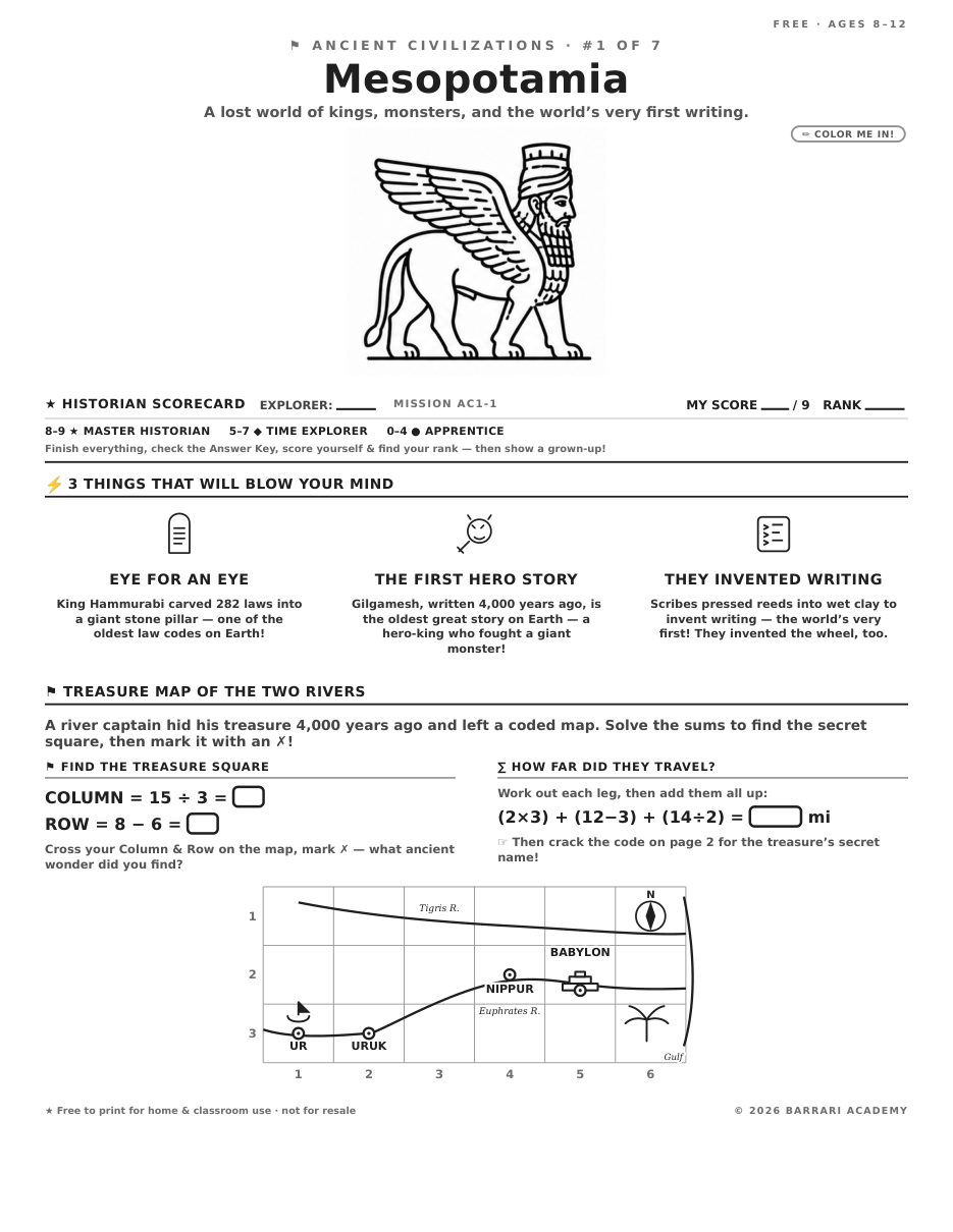 The free Mesopotamia worksheet — fun facts and activities