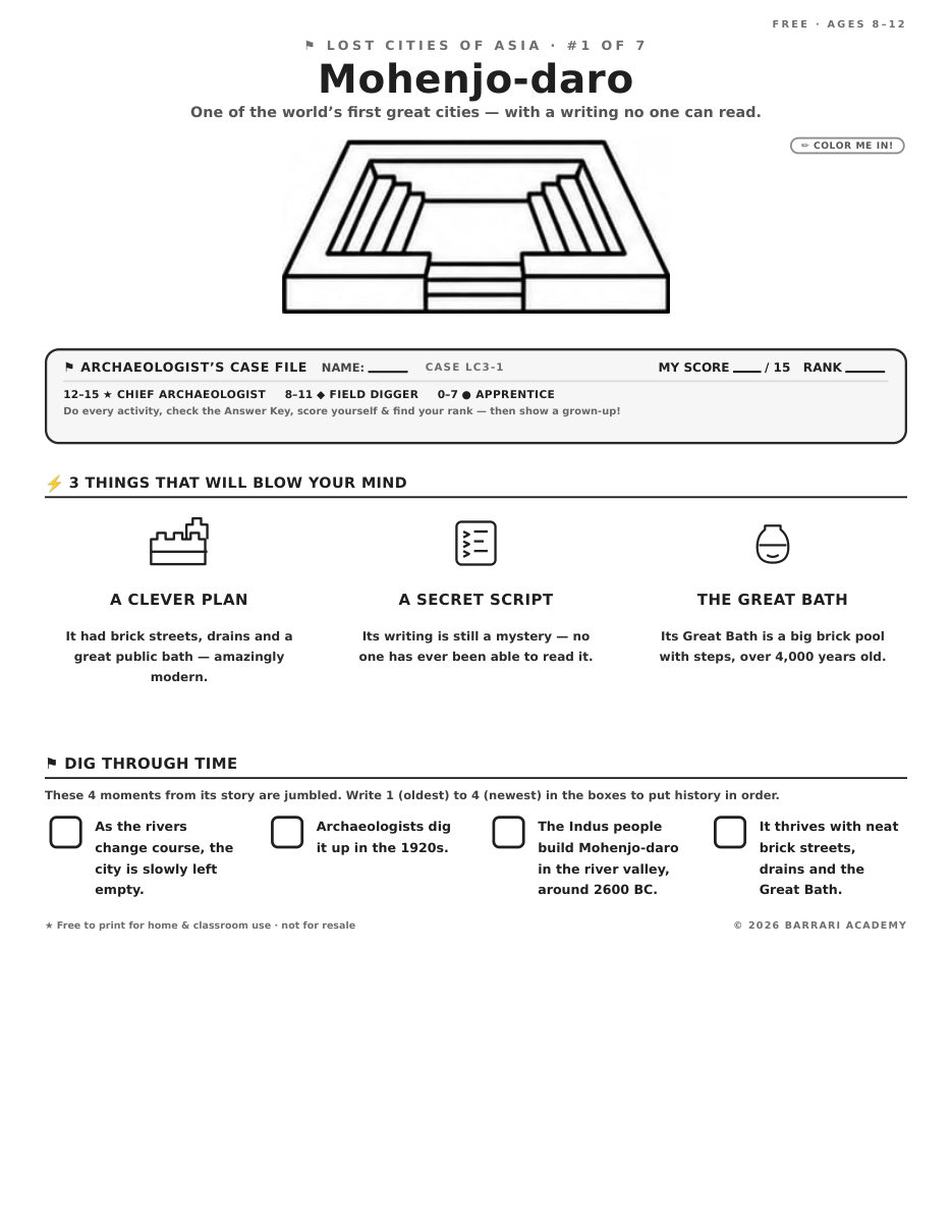 The free Mohenjo-daro worksheet — fun facts and activities