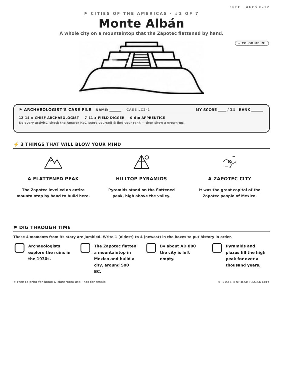 The free Monte Albán worksheet — fun facts and activities