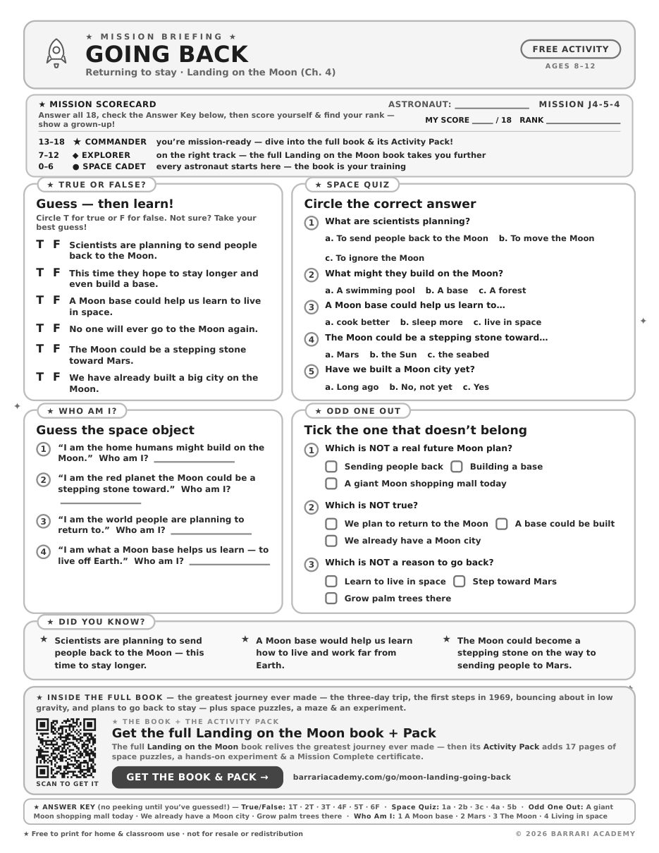 The free Going Back worksheet — fun facts and activities