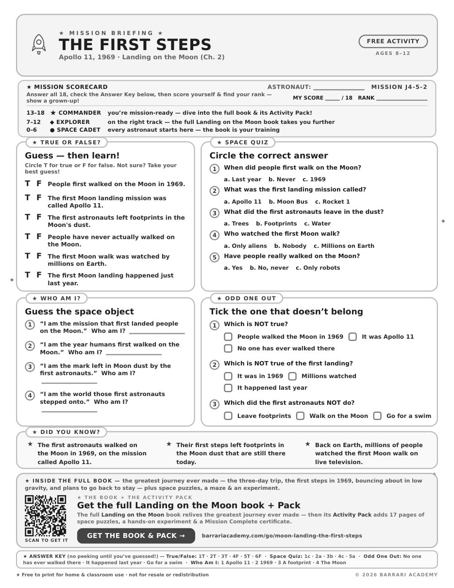 The free The First Steps worksheet — fun facts and activities