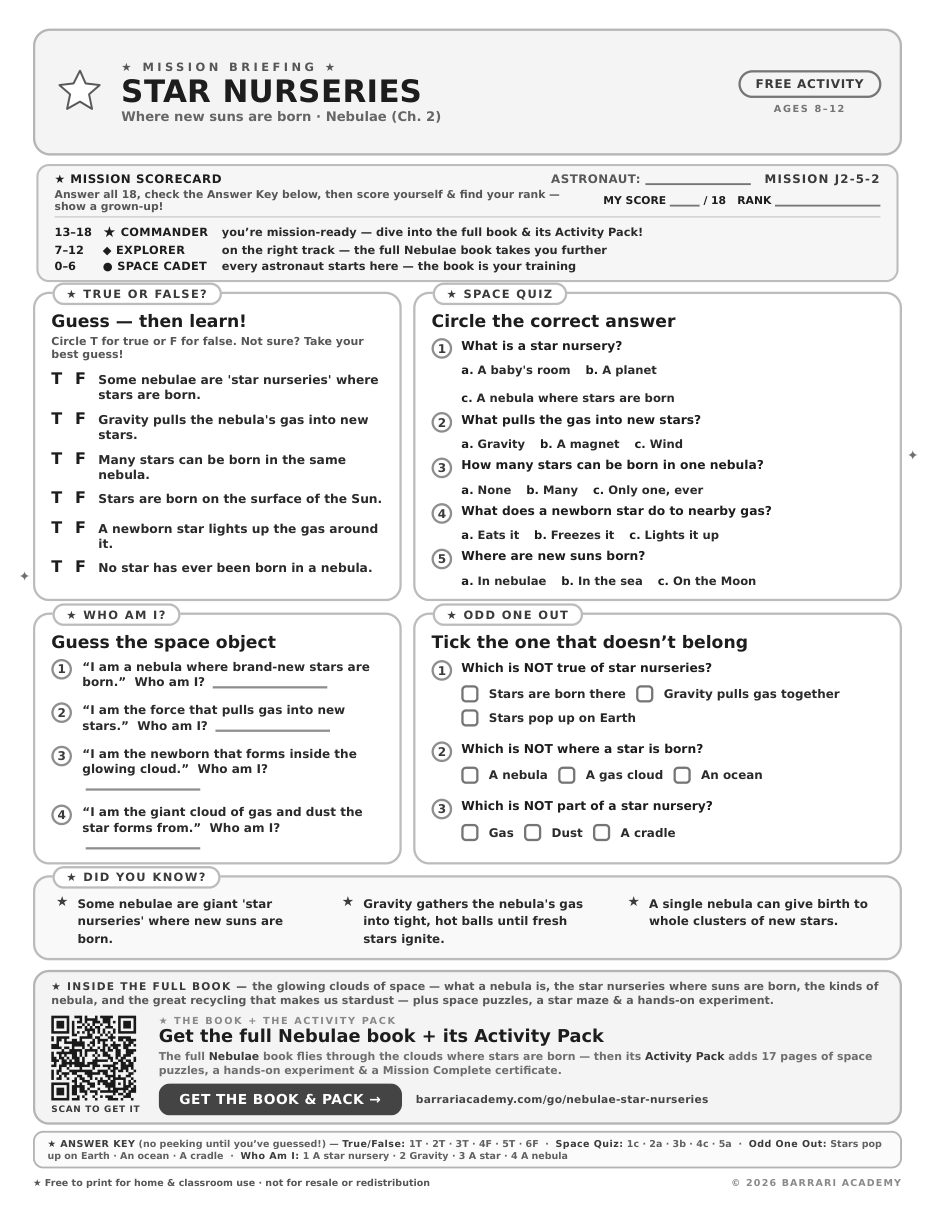 The free Star Nurseries worksheet — fun facts and activities