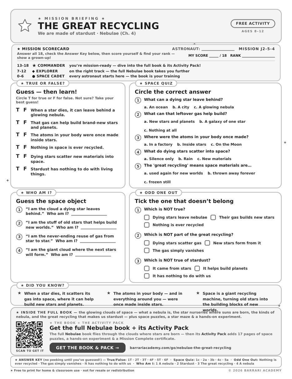 The free The Great Recycling worksheet — fun facts and activities