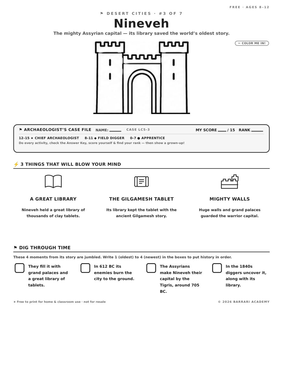 The free Nineveh worksheet — fun facts and activities
