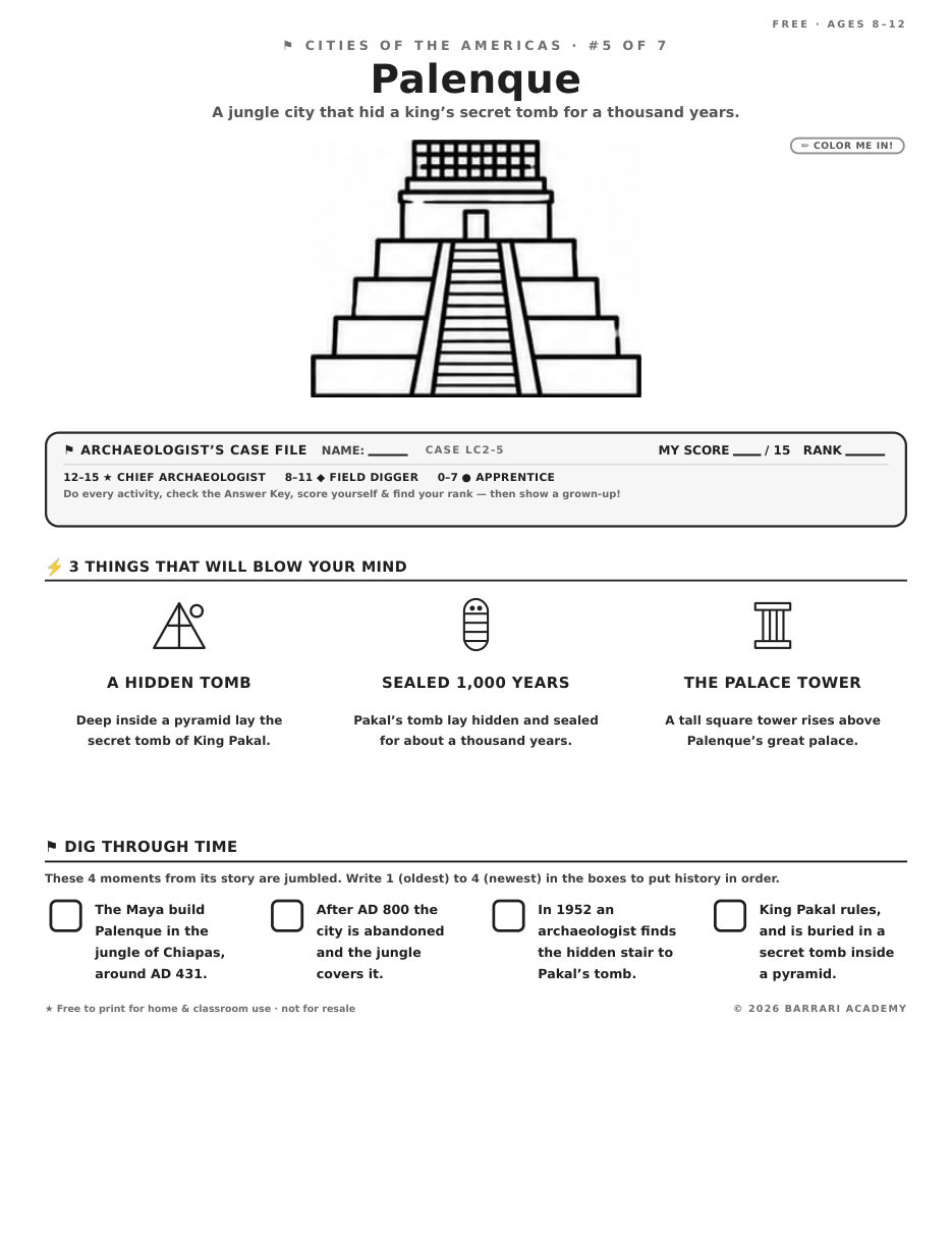 The free Palenque worksheet — fun facts and activities