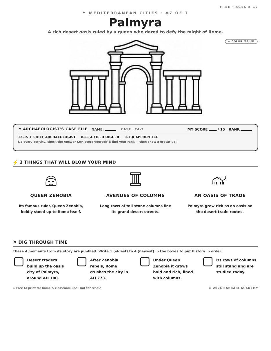 The free Palmyra worksheet — fun facts and activities