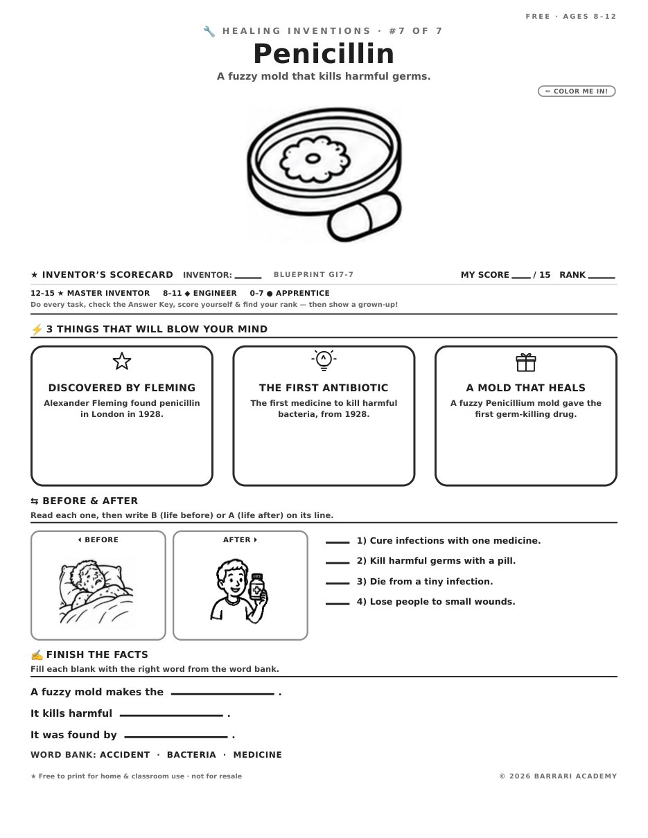 The free Penicillin worksheet — fun facts and activities