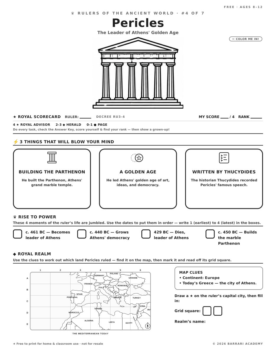 The free Pericles worksheet — fun facts and activities