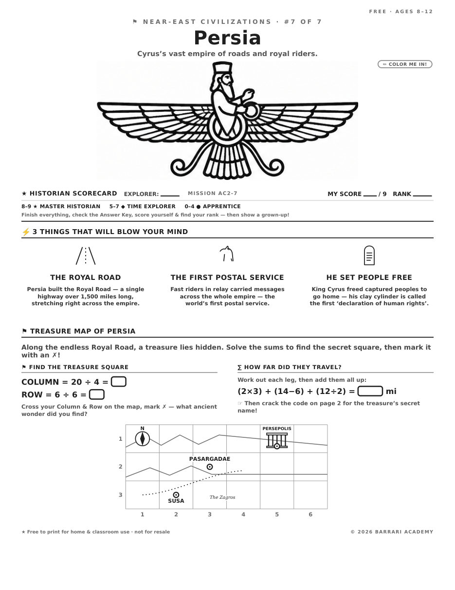The free Persia worksheet — fun facts and activities