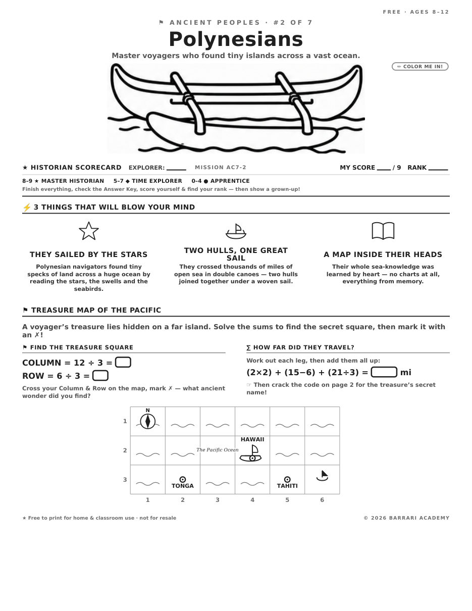 The free Polynesians worksheet — fun facts and activities