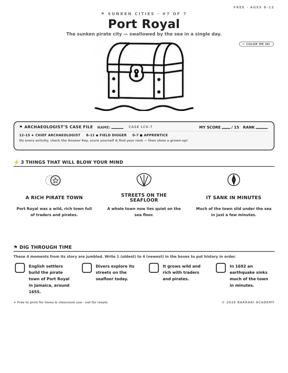 The free Port Royal worksheet — fun facts and activities