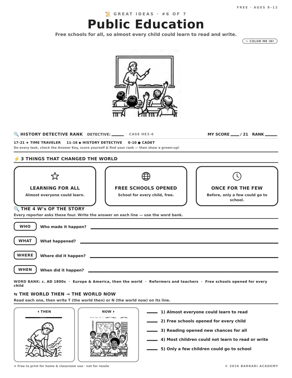 The free Public Education worksheet — fun facts and activities