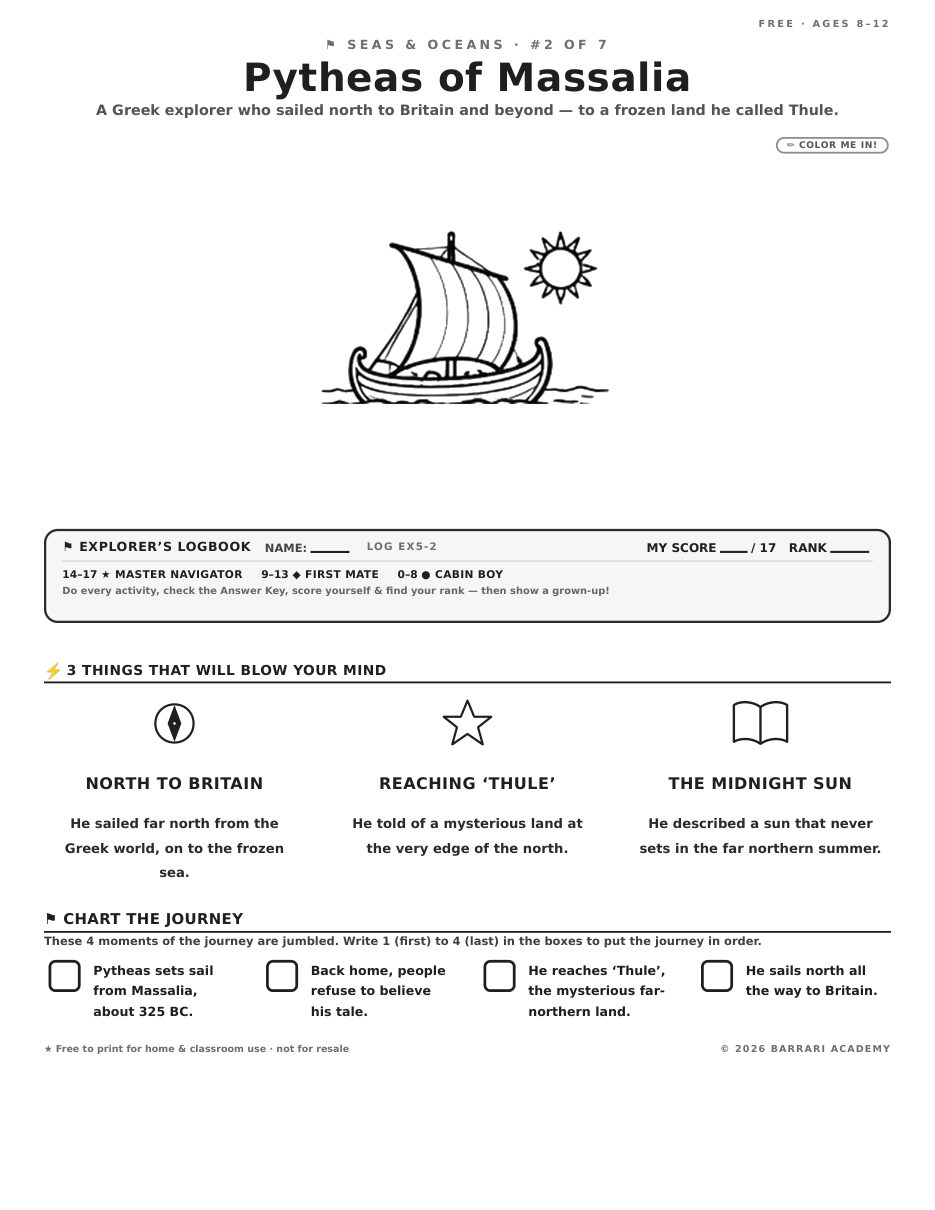 The free Pytheas of Massalia worksheet — fun facts and activities