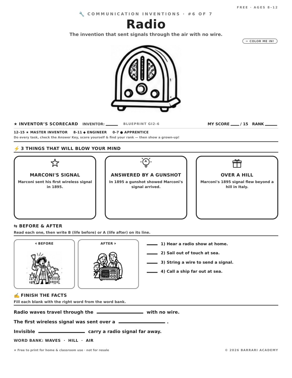 The free Radio worksheet — fun facts and activities