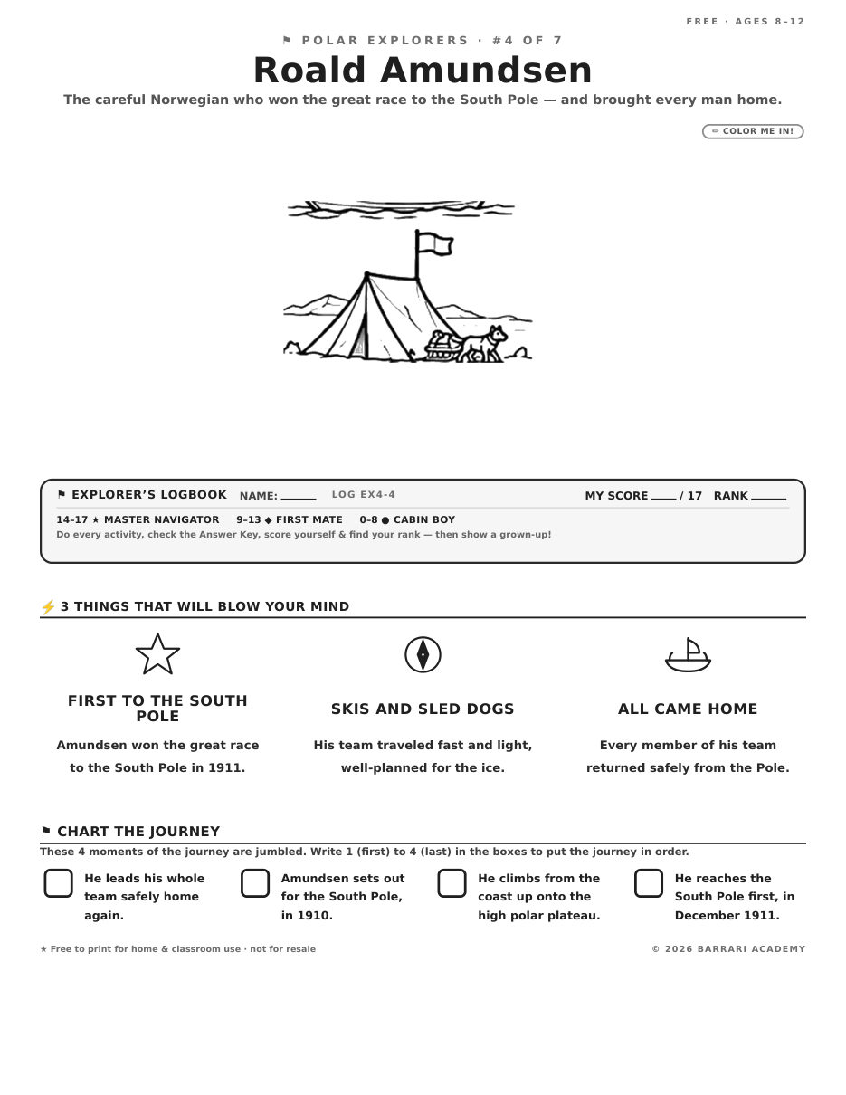 The free Roald Amundsen worksheet — fun facts and activities