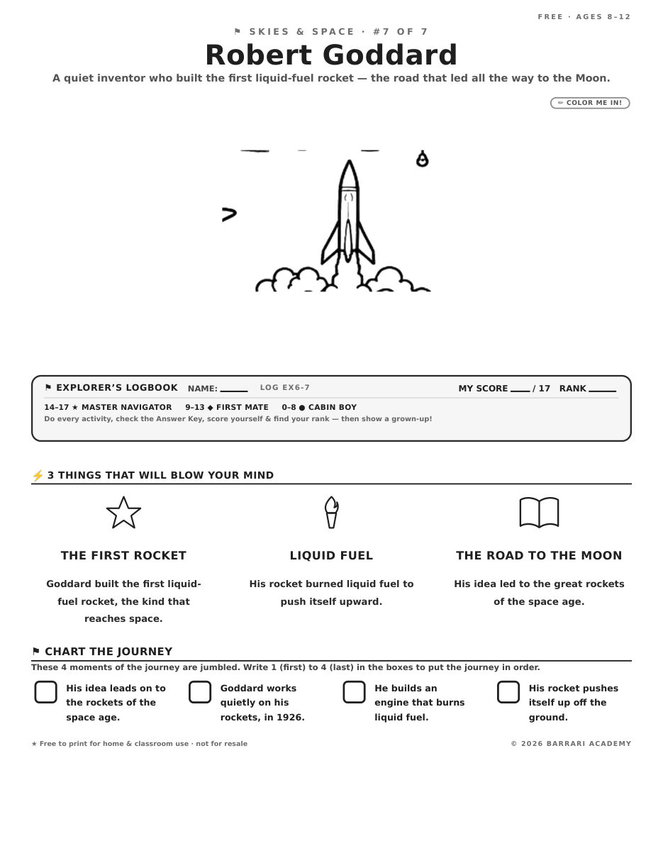 The free Robert Goddard worksheet — fun facts and activities
