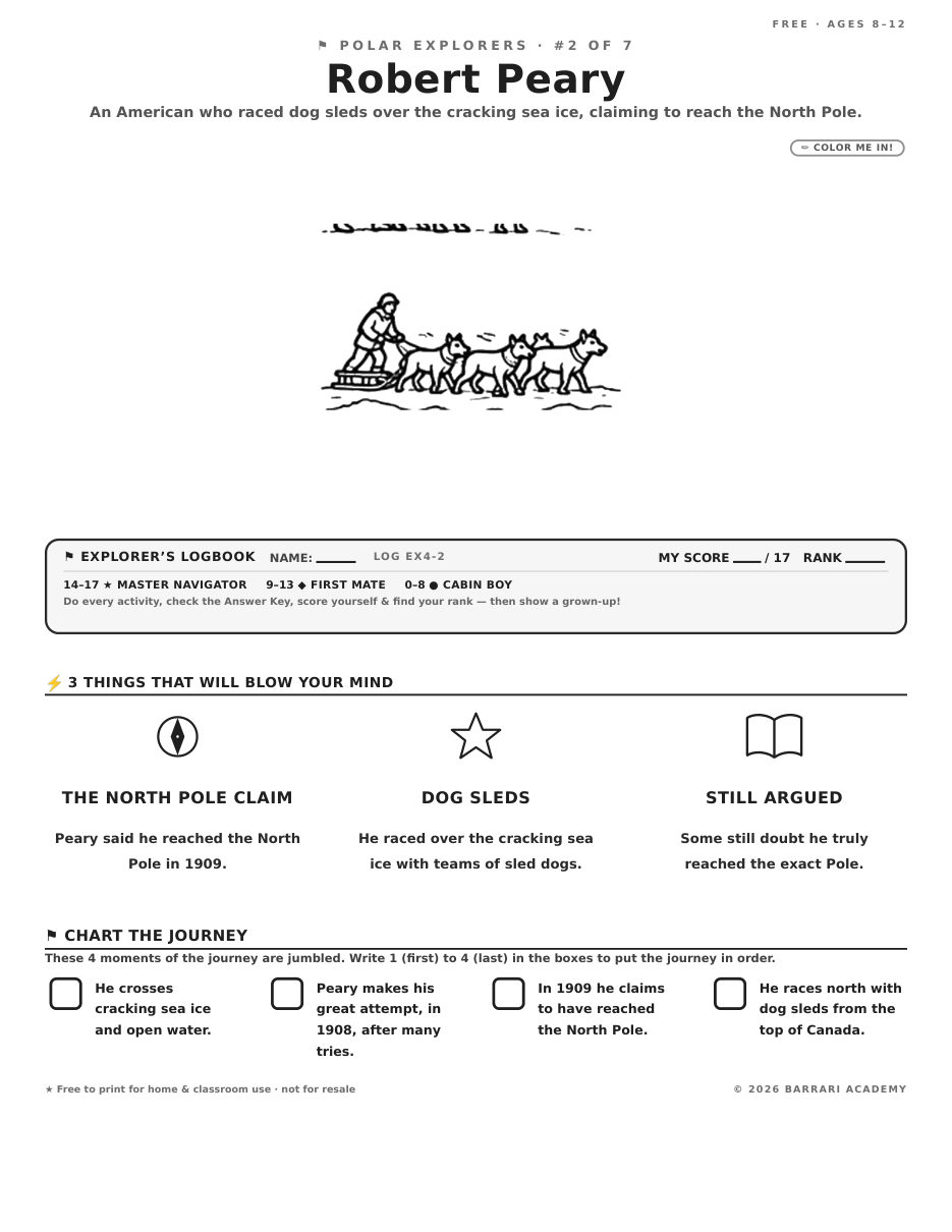 The free Robert Peary worksheet — fun facts and activities
