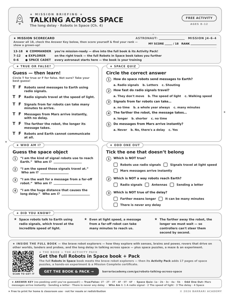 The free Talking Across Space worksheet — fun facts and activities