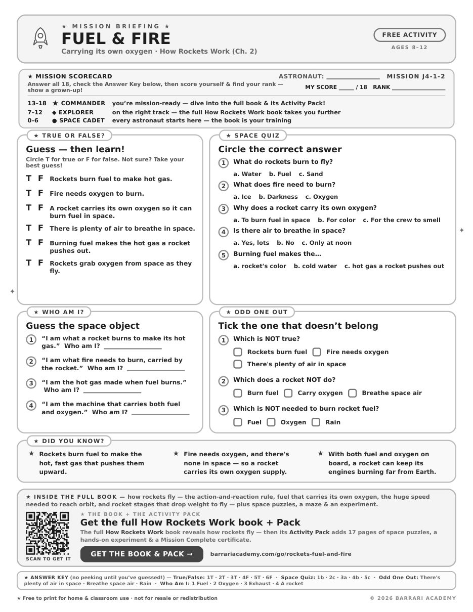 The free Fuel and Fire worksheet — fun facts and activities