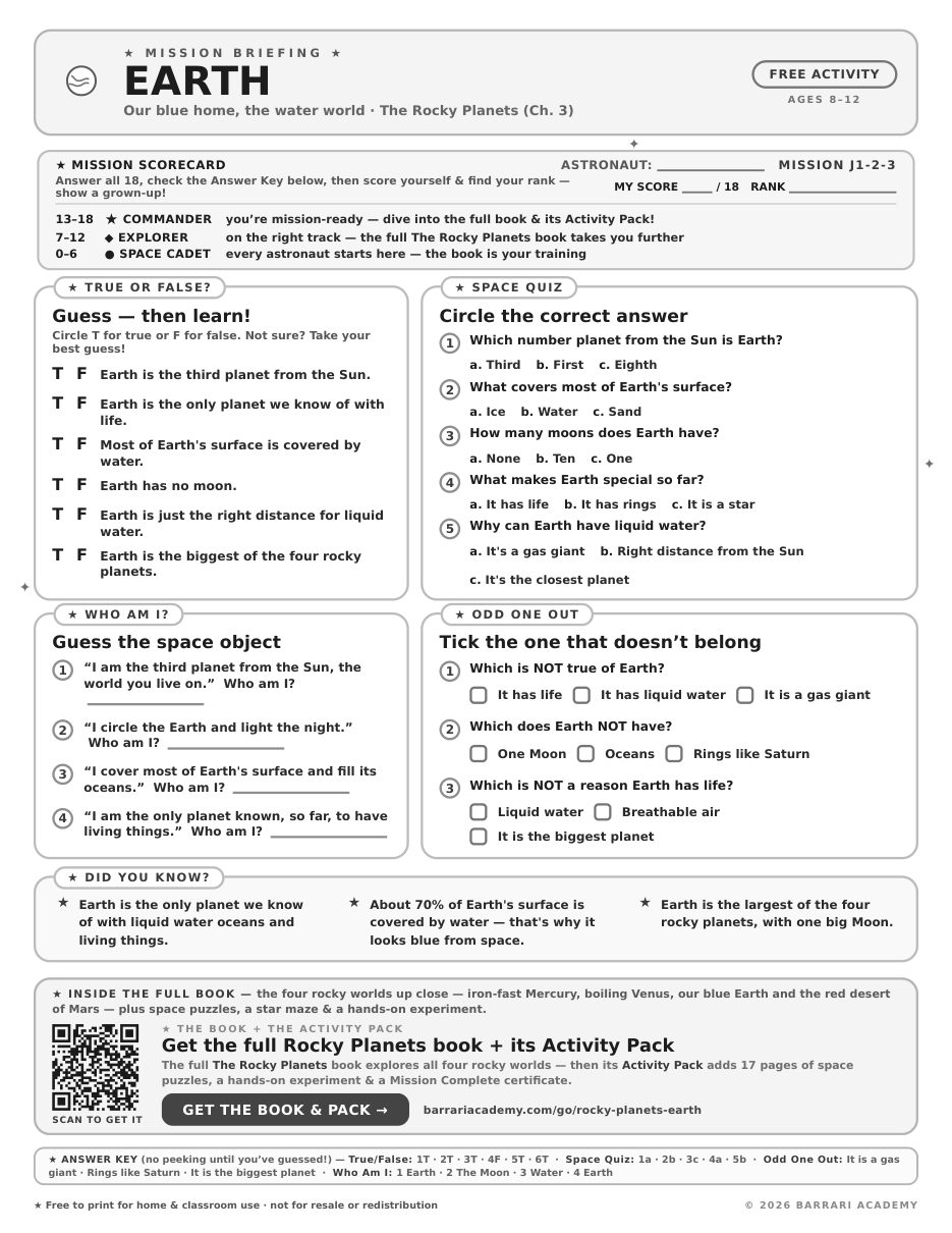The free Earth worksheet — fun facts and activities