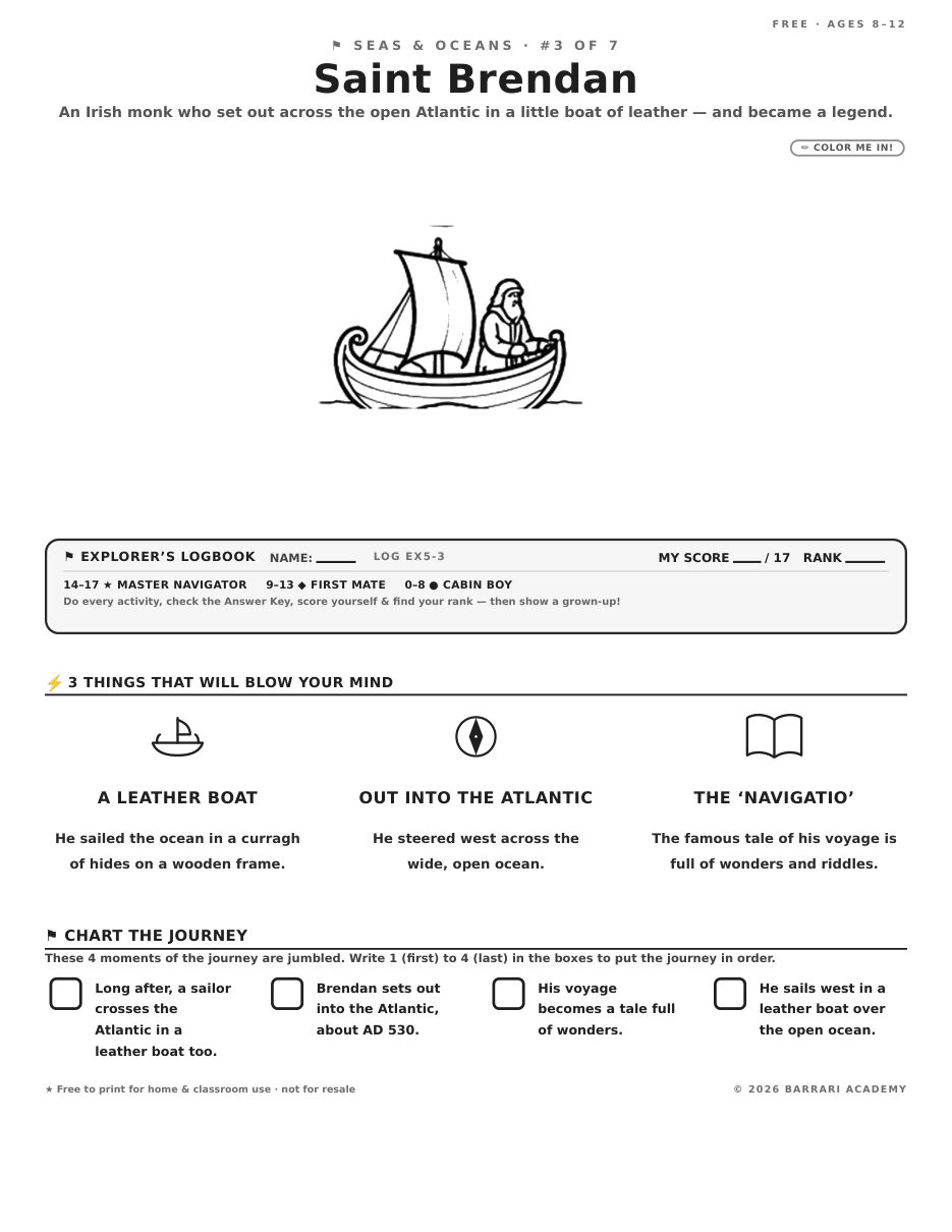 The free Saint Brendan worksheet — fun facts and activities