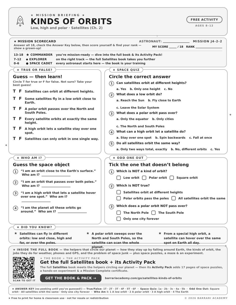 The free Kinds of Orbits worksheet — fun facts and activities