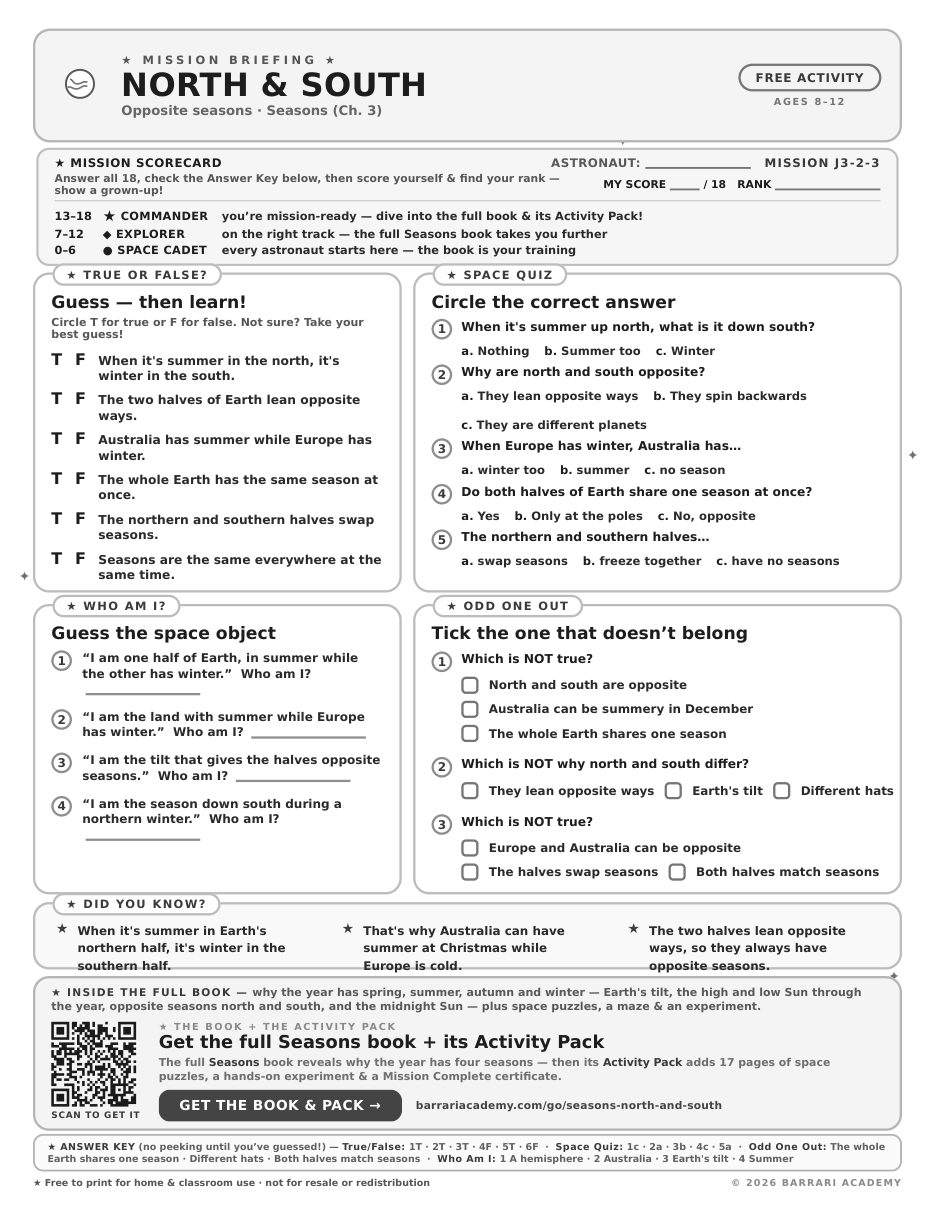 The free North and South worksheet — fun facts and activities