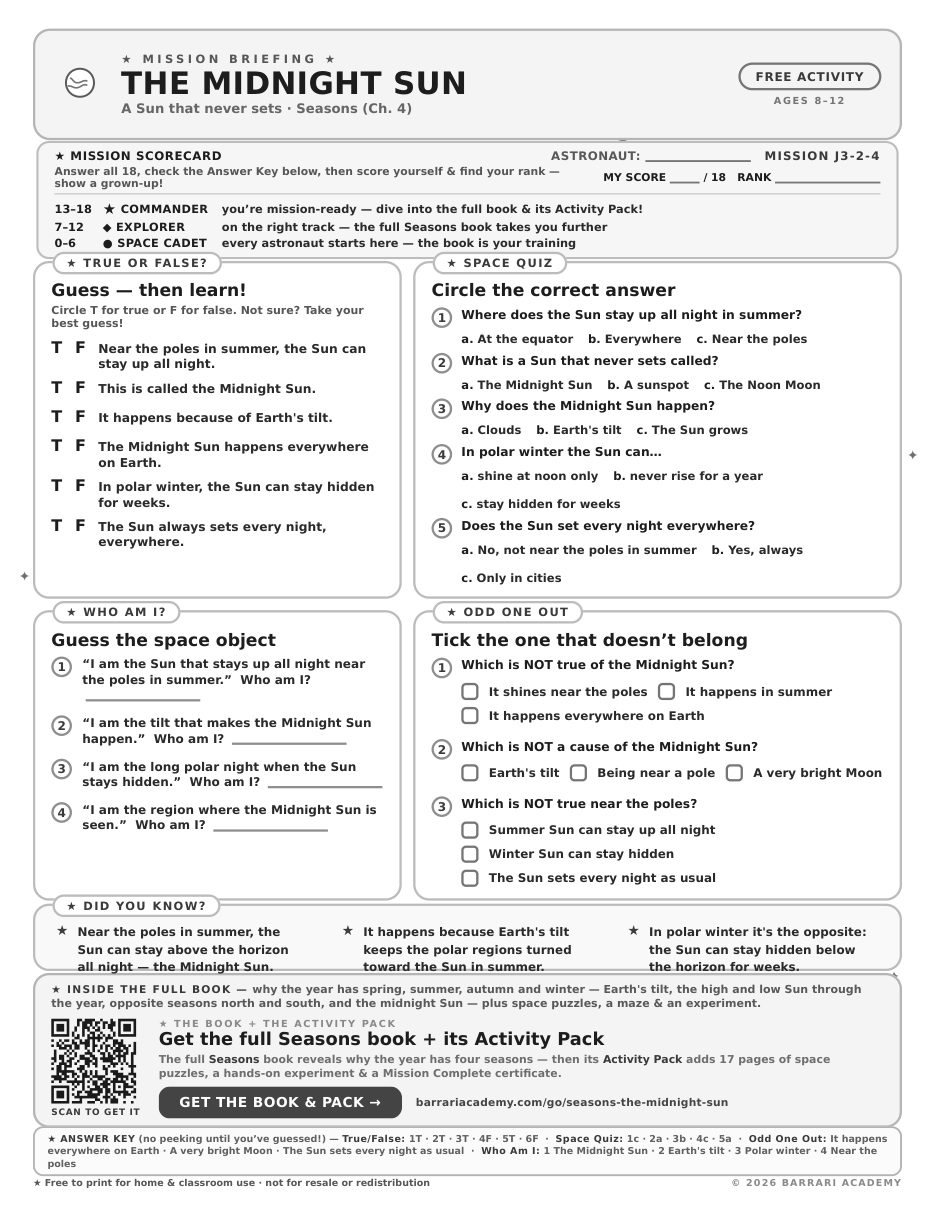 The free The Midnight Sun worksheet — fun facts and activities