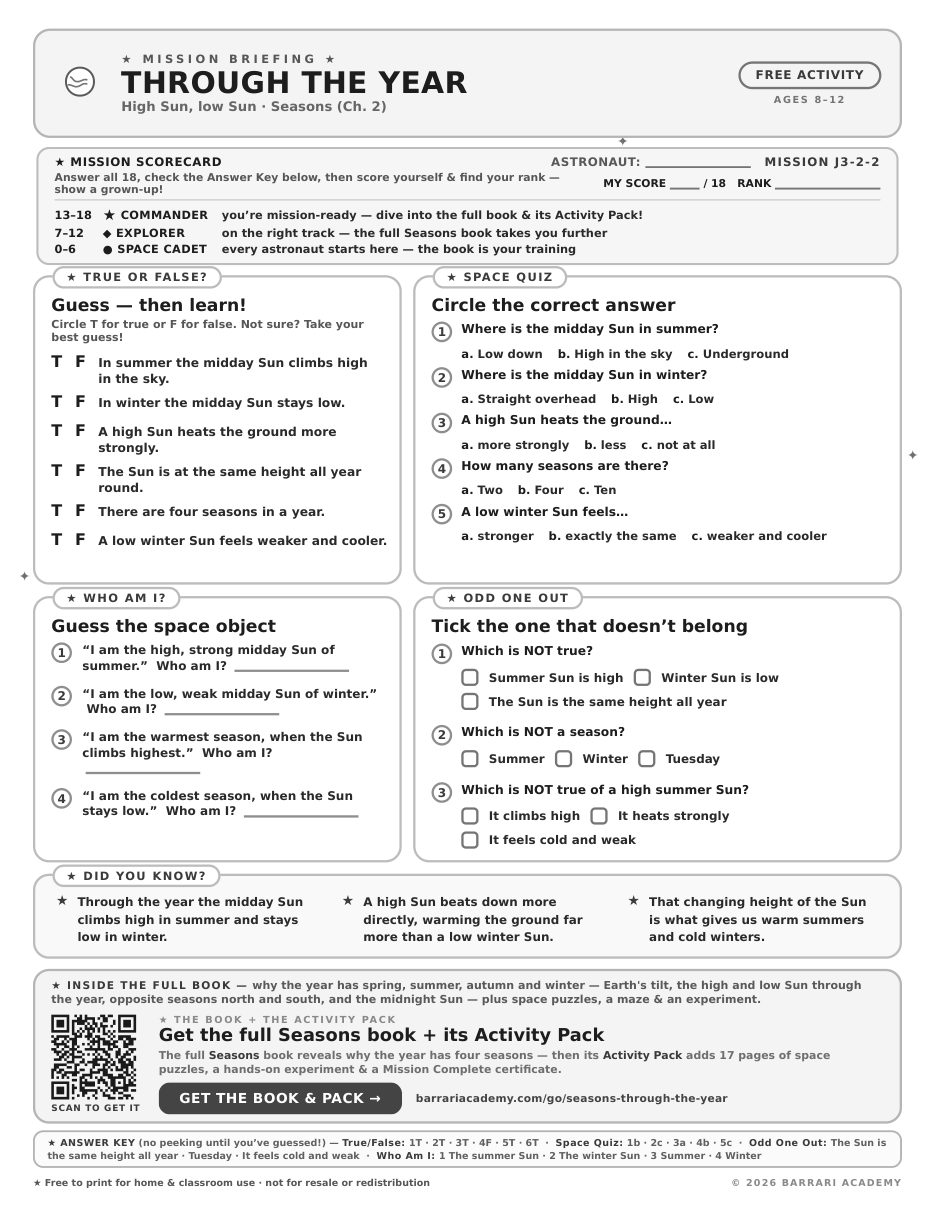 The free Through the Year worksheet — fun facts and activities
