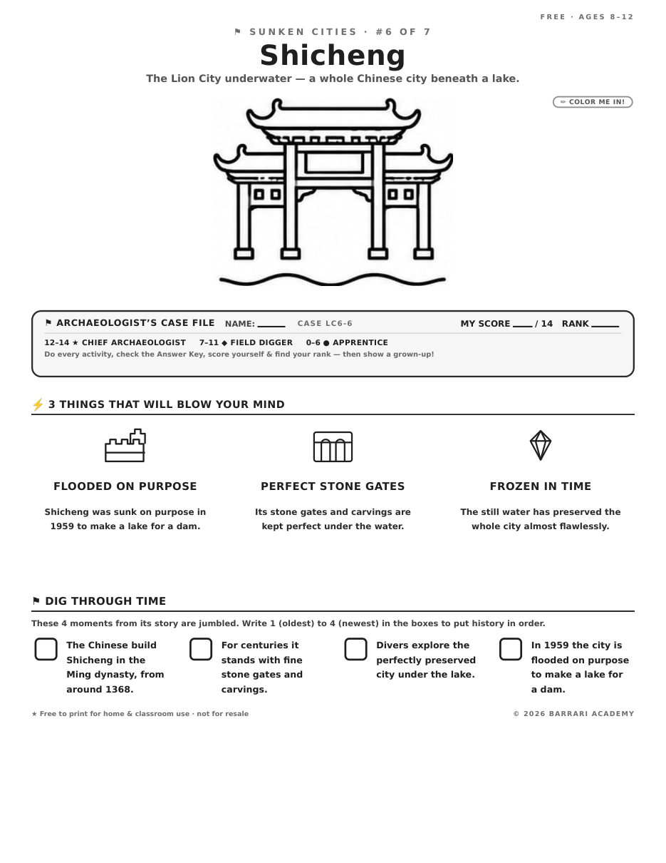 The free Shicheng worksheet — fun facts and activities