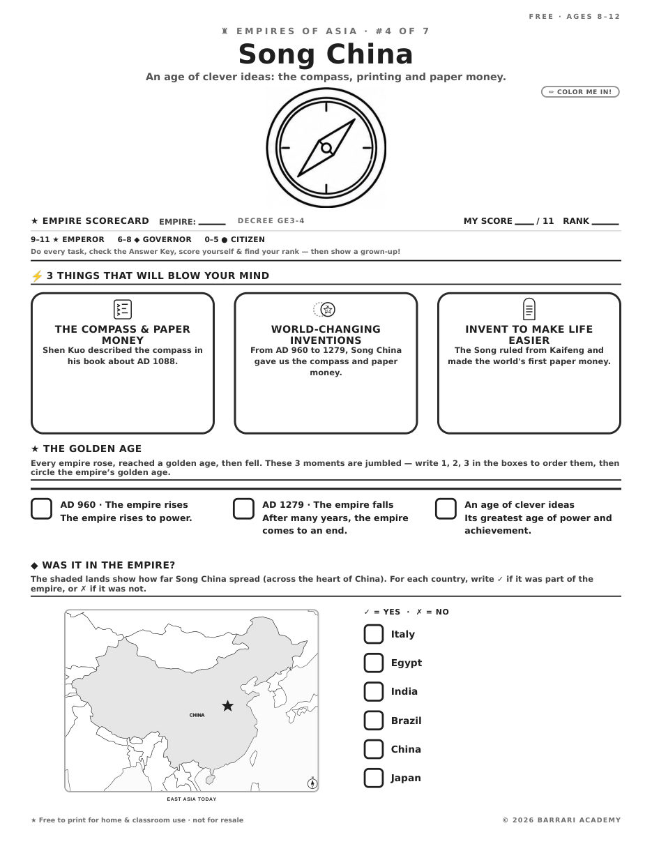 The free Song China worksheet — fun facts and activities
