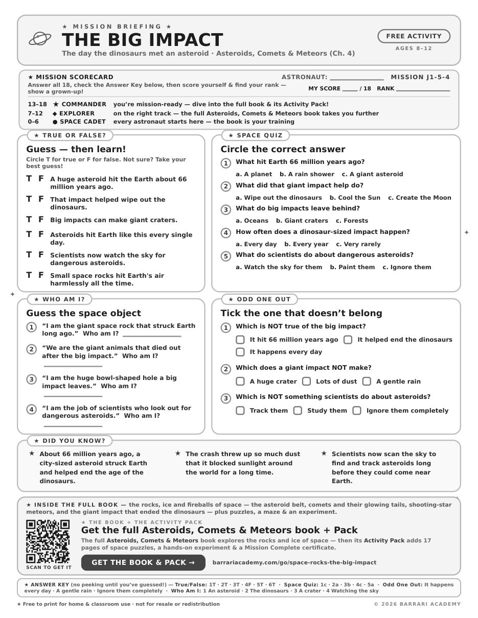 The free The Big Impact worksheet — fun facts and activities