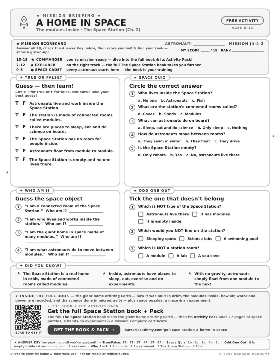 The free A Home in Space worksheet — fun facts and activities